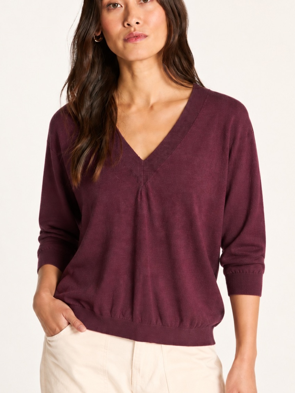 NWT A New Day V Neck Sweater Purple Plum Long Sleeve Lightweight Soft Blouse SML